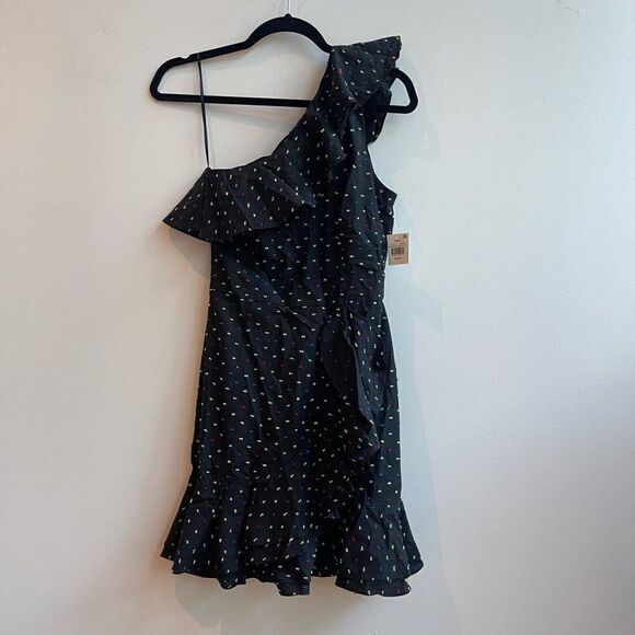 NWT - WAYF Norton One Shoulder Ruffle Black Mini Dress -  XS - Picture 1 of 9